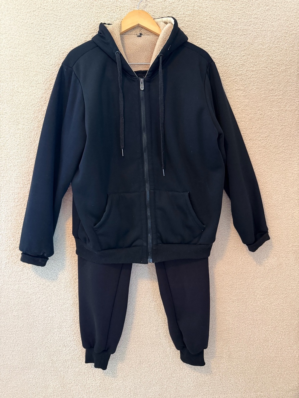 Obosoyo Black Sherpa Lined Hoodie & Jogger Set Size M
